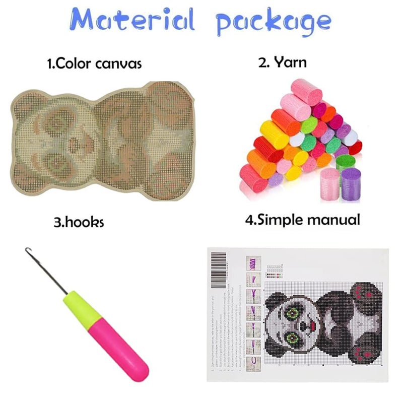 GemJelry DIY Latch Hook Kits for Adults Kids Panda Latch Hook Rug Cover Kits Hand Craft Embroidery Crochet Rugs with Preprinted Canvas Crochet Yarn Kits for Home Decoration 20''X14'' - Image 2